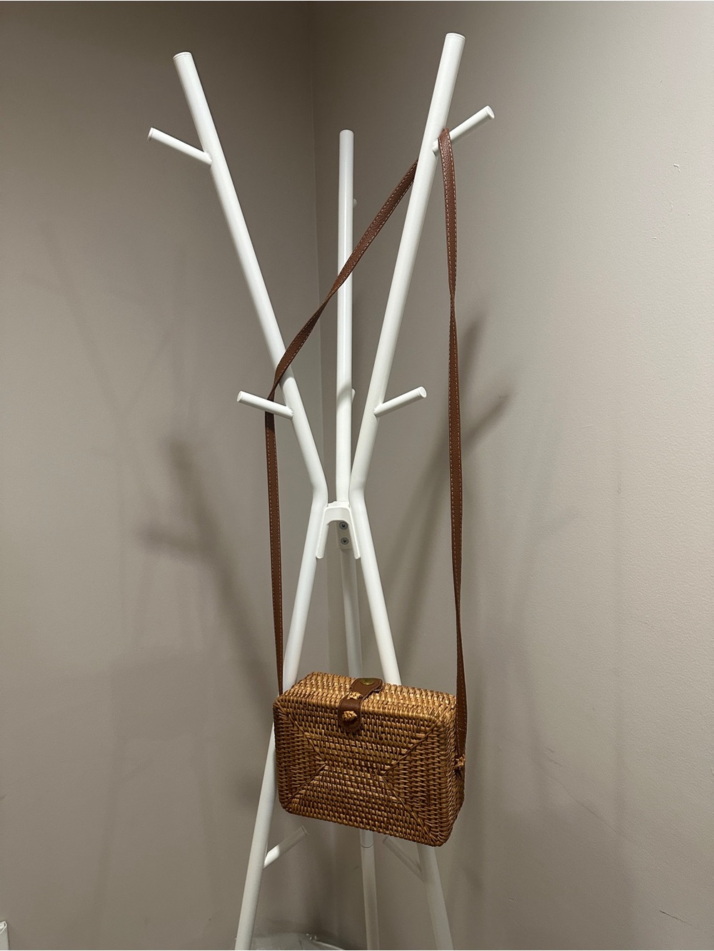 Woven Straw Crossbody Bag in Brown